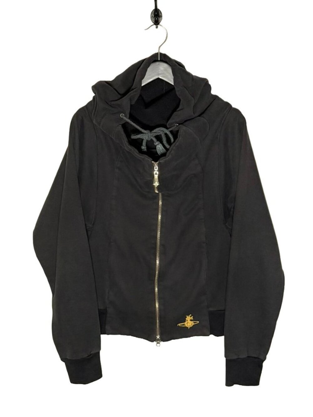 Vivienne Westwood Man Vintage Washed Black Orb Wizard Zip-up Hoodie